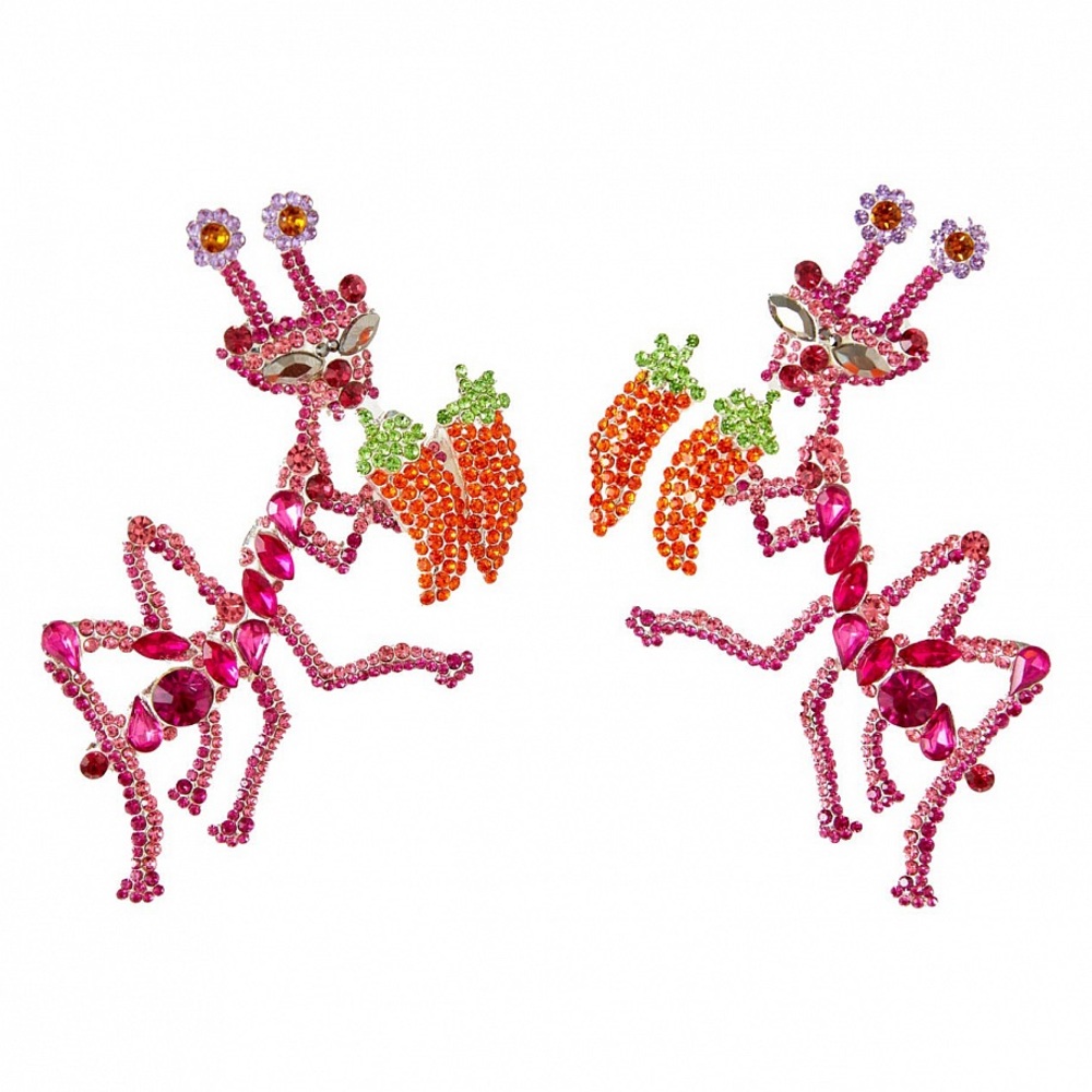 Crystal Praying Mantis Statement Earrings Pink Bi… - image 2